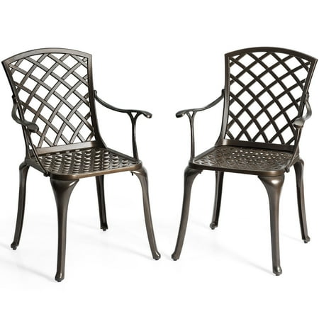 Costway Outdoor Cast Aluminum Arm Dining Chairs Set of 2 Patio Bistro