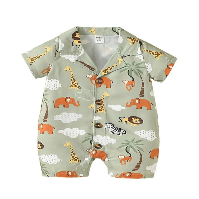 Infant Baby Boy Hawaiian Shirt Short Sleeve Lapel Collar Button Down Romper Summer Beach Short Jumpsuit