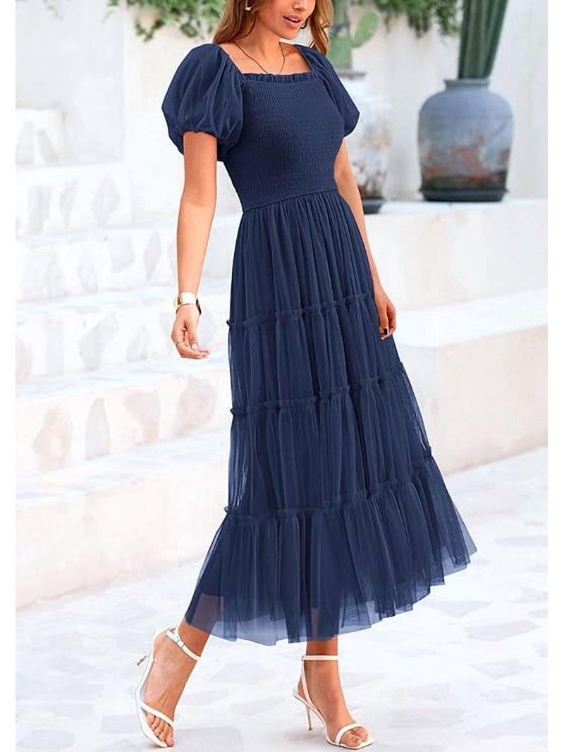 navy tulle midi dress Navy Tulle Halter Midi Dress STYLAVO