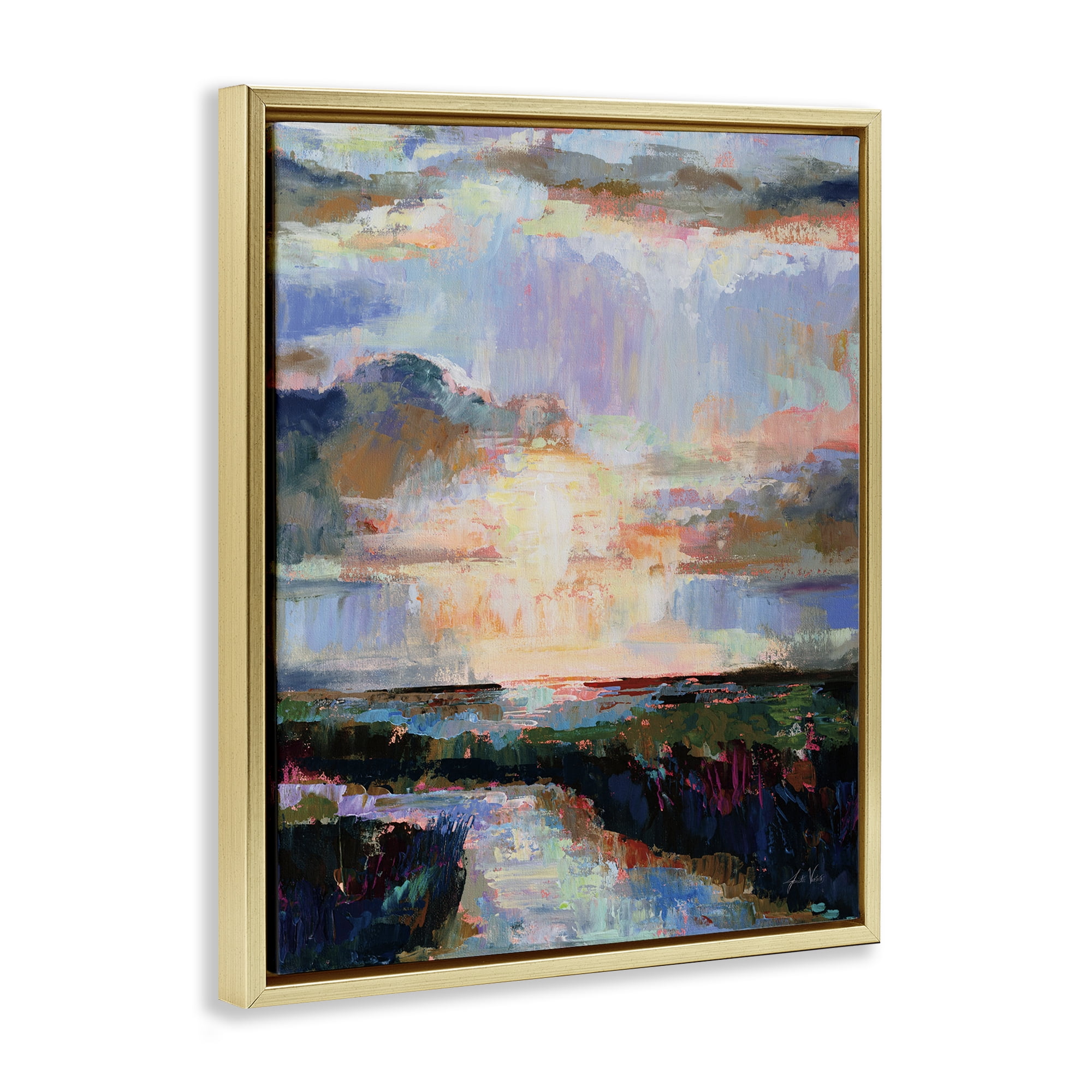 Stupell Industries Sunlit Tide Abstract Abstract Painting Gold Floater Framed Canvas Art Print Wall Art, 17 x 21