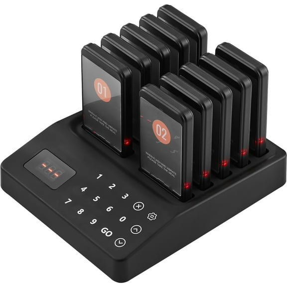 KFFKFF Diner Paging System, 400m Extended Wireless Queue Alert, Patron Notification Buzzers with Vibrating & Blinking Features, Set of 10 for Mobile Eateries, Religious Institutions