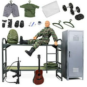 click N Play Military camp Bunk House Life 12" Action Figure Play Set with Accessories, Brown