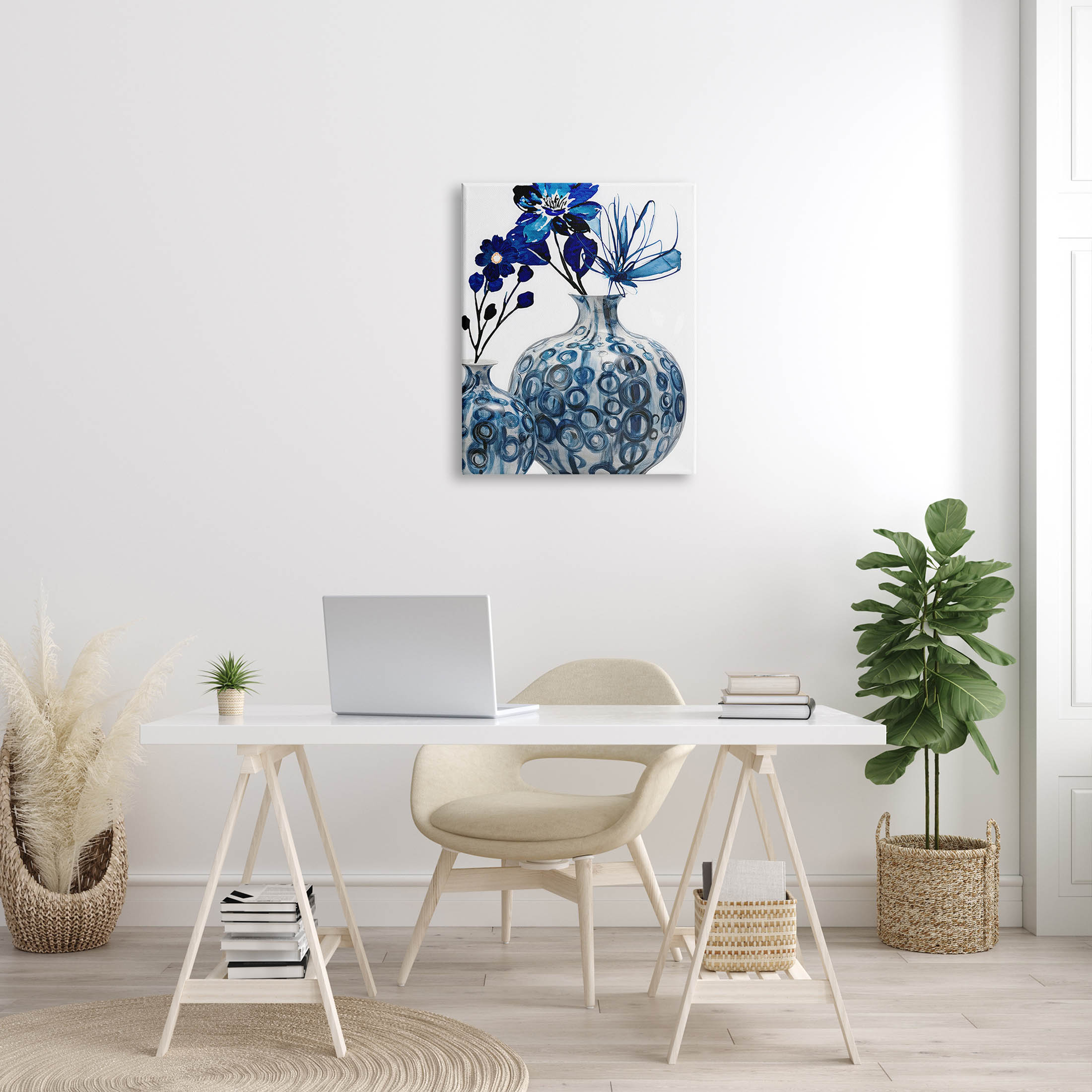 Modern Blue Floral Ornate Vase Botanical & Floral Graphic Art Gallery Wrapped Canvas Print Wall Art