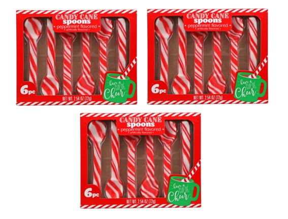PSLLC Peppermint Candy Cane Spoons, 6-ct. Per Box - 3 Boxes (18 Spoons)