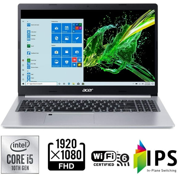 Acer Aspire 5 A515, 15.6" Full HD IPS Display, 10th Gen Intel Core i5-1035G1, 8GB DDR4, 256GB NVMe SSD, WiFi 6, HD Webcam, Fingerprint Reader, Backlit Keyboard, Windows 10 Home