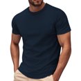 thumbnail image 2 of Domuza Mens Casual T-Shirts Classic Short Sleeve Knit Tees Summer Crewneck Solid Tee Shirts Navy 3XL, 2 of 5