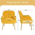 thumbnail image 5 of Yellow Velvet Accent Chair with Metal Legs - Modern Upholstered Barrel Chair, 5 of 10