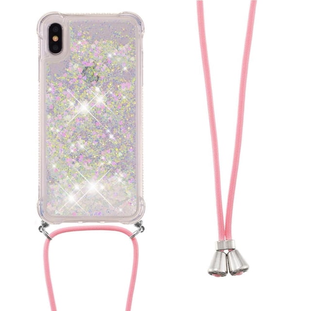 Funda FOXDOCK para iPhone Xs Max con Cuerda Ajustable, Brillo Líquido, Protección Antigolpes y Lente – Ideal para Regalo