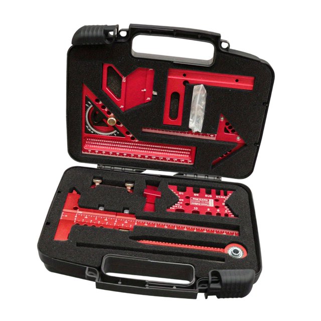 Juego de reglas para carpintería, calibre para el hogar con caja de almacenamiento, medidas para entusiastas del bricolaje 9 piezas