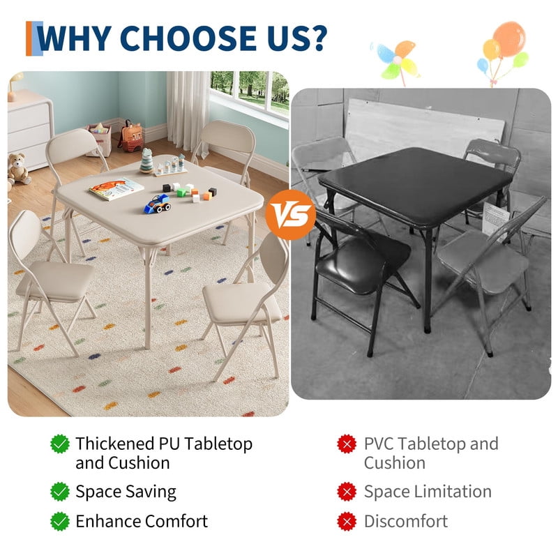 Kids Folding Table and Chair Set – 5-Piece Toddler Activity Table for Learning, Dining, Crafts, and Playtime