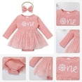 thumbnail image 3 of IBTOM CASTLE Baby Girl 1st Birthday Outfit Fall Pumpkin Winter Snowflake One Romper Sparkle Dress with Headband for Cake Smash Photo Shoot 12-18 Months Pink - Snowflake, 3 of 8