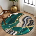 thumbnail image 2 of Round Rugs 5Ft, Green Marble Round Area Rug Washable Indoor Throw Carpet, Grey Gold Texture Vintage Farmhouse Art Soft Non Slip Circle Rug for Cabinet Bathroom Home Decor Aesthetic, 2 of 8