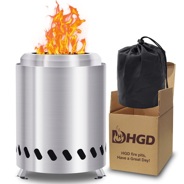 Chimenea de sobremesa HGD sin humo para exteriores con bolsa de transporte plateada