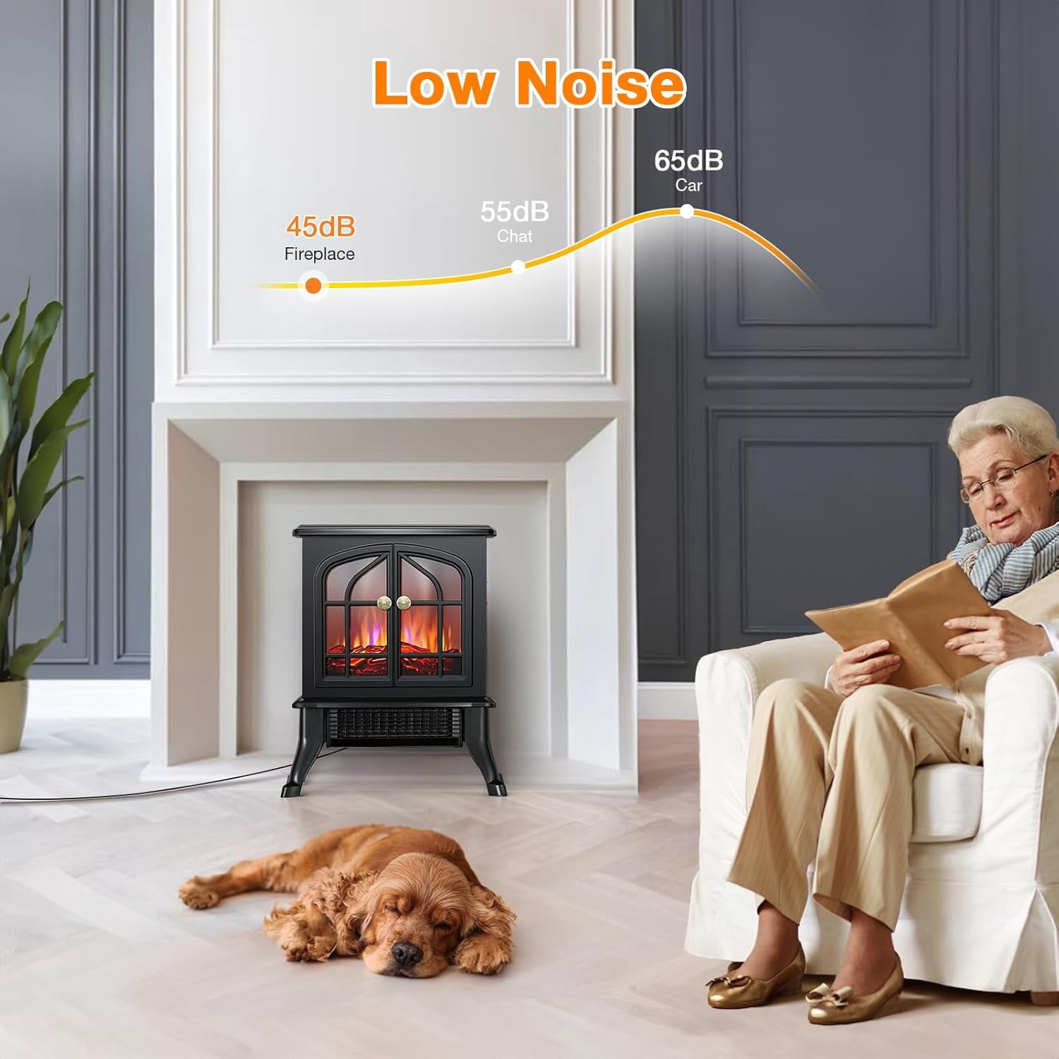 Nordic Hygge 1500-Watt Electric Fireplace Space Heater with 3s Fast Heating, 3D Flame Effect, Overheat Protection