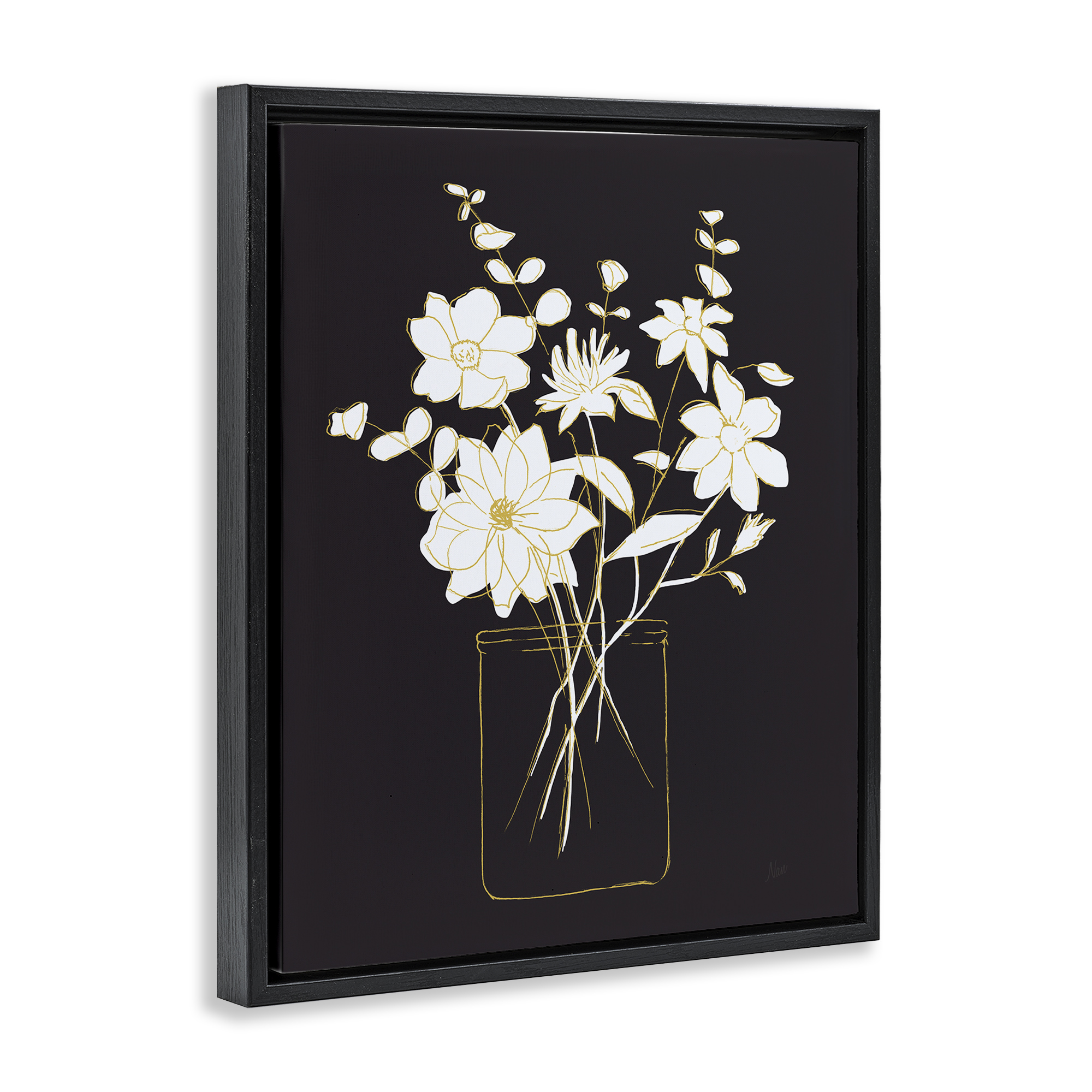 Stupell Industries Classy Jar of Flowers Botanical & Floral Painting Black Floater Framed Art Print Wall Art, 25 x 31