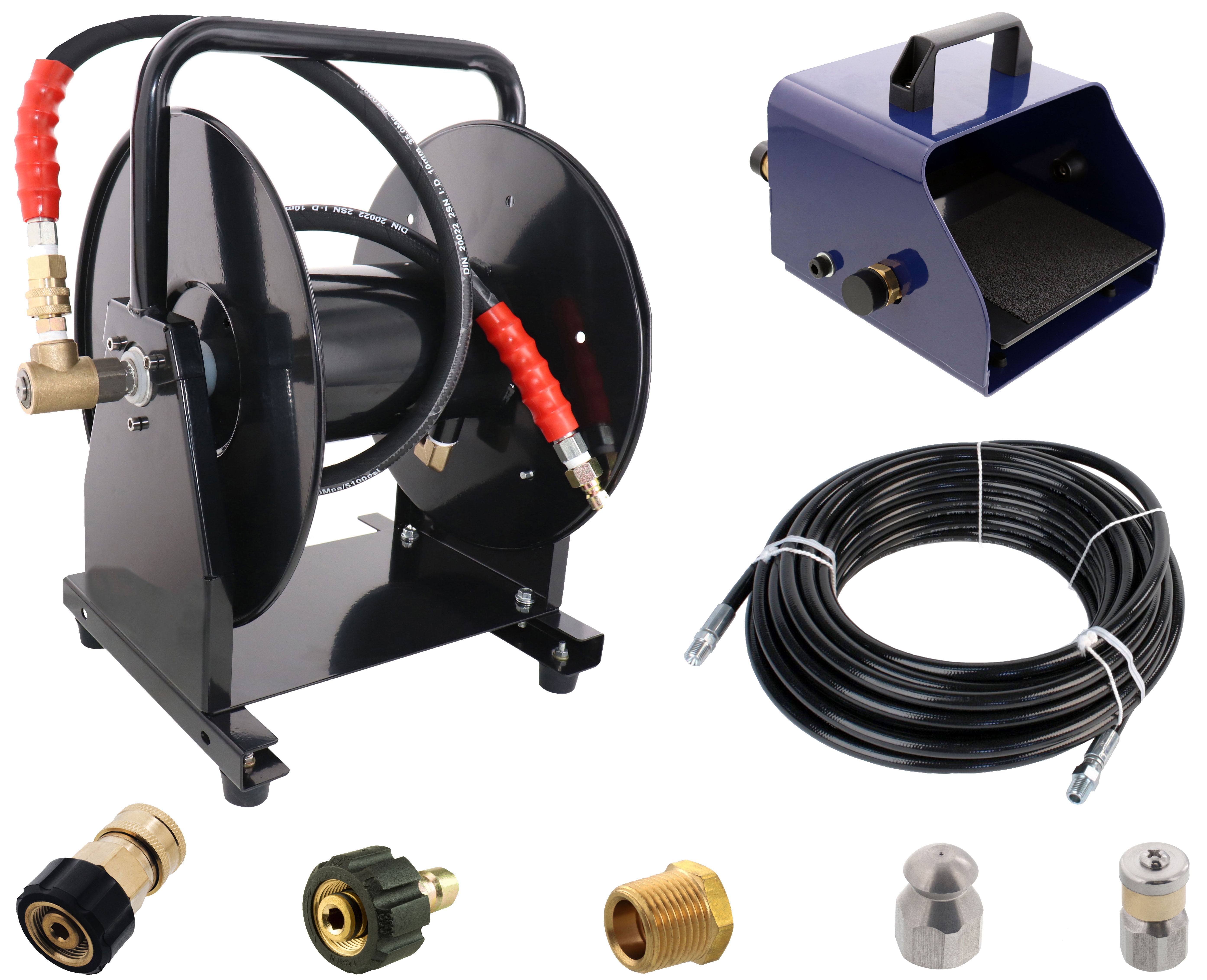 Scheiffer Sewer Jetter Kit Foot Pedal Hose Reel 1/4" x 150' Hose and