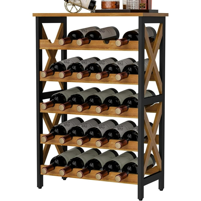 X-cosrack 25-Bottle Wine Rack Free Standing Floor, Rustic Wine
