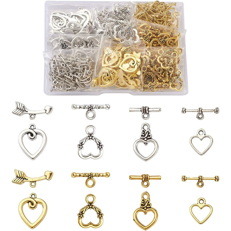 150sets Tibetan Style Heart IQ Toggle Clasps Antique Golden Silver
