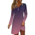 thumbnail image 1 of Robes Décontractées pour Femmes Robe Courte à Manches Longues Dégradé Mini Robe Décontractée Ample Fluide Automne P-68 Violet m, 1 of 5