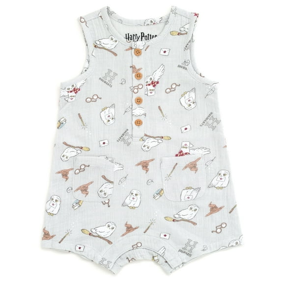Harry Potter Hedwig Owl Henley Sleeveless Romper Newborn to Infant
