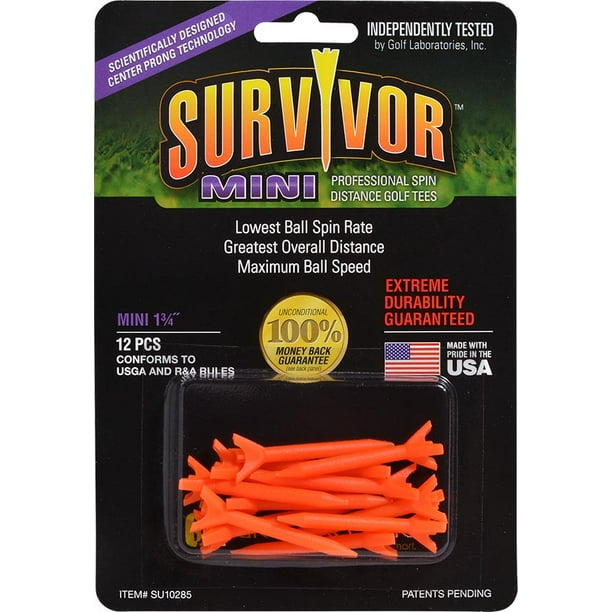 Greenkeepers Suvivor Plastic Mini 3 1/4" Golf Tees Pack of 12 Orange