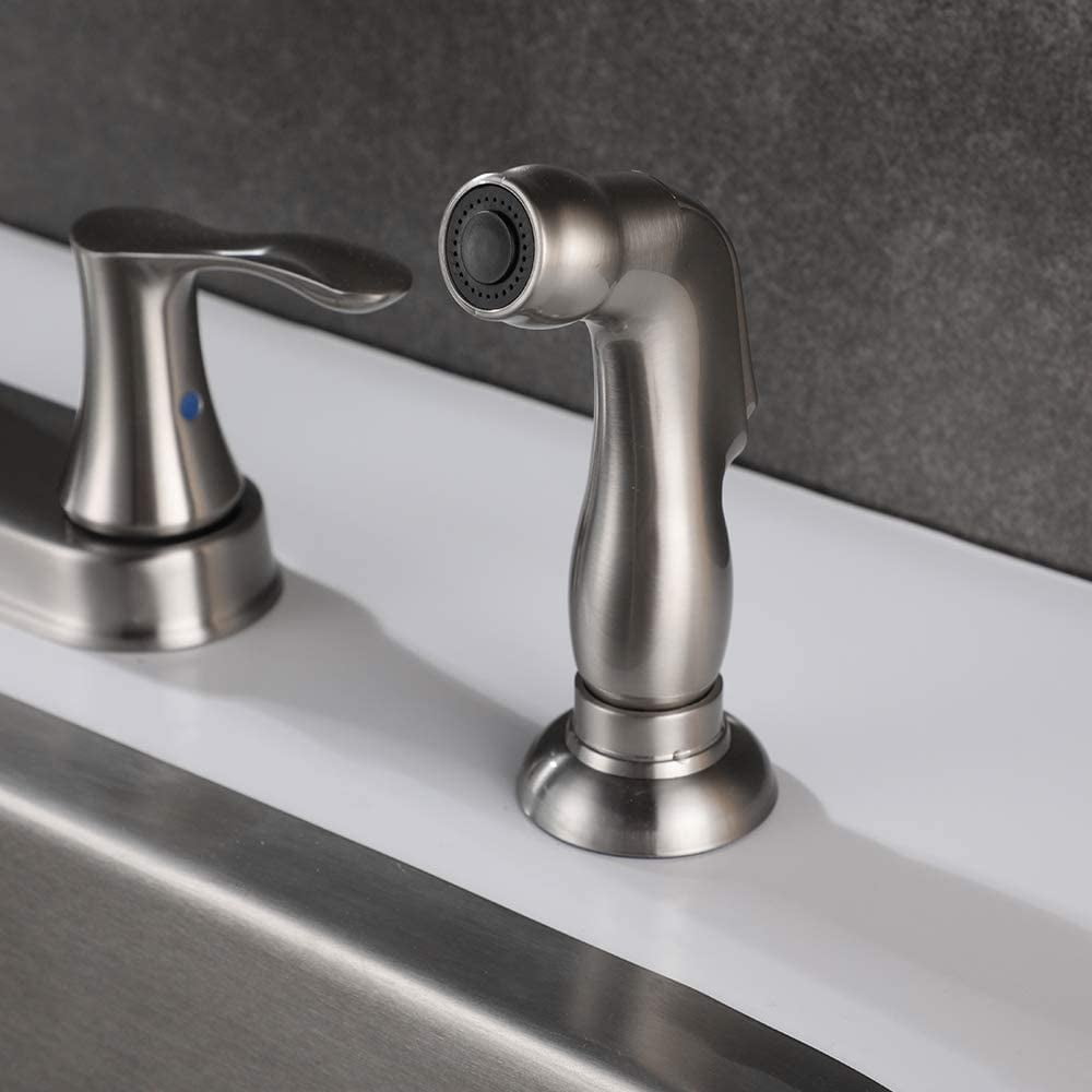 PARLOS 8-Inch High Arch Two-Handle Kitchen Sink Faucet with Side Sprayer and Supply Lines, Brushed Nickel
