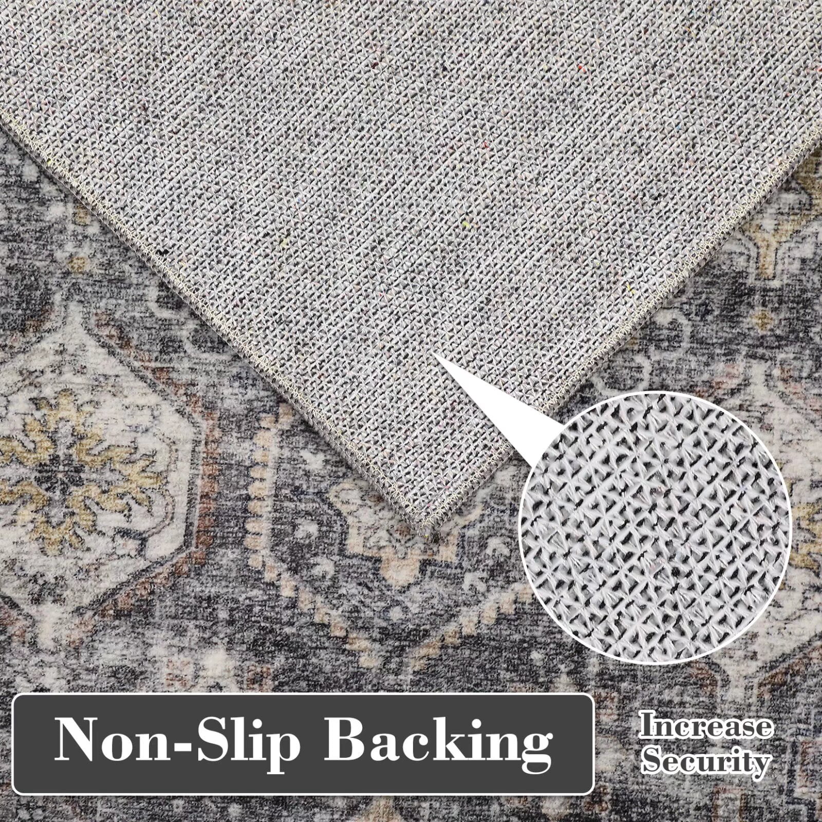 Hasoo Indoor Washable Area Rug 9' x 12' Floral Rugs for Living Room Geometric Throw Floor Mats Non-Slip Accent Carpet Grey/Brown
