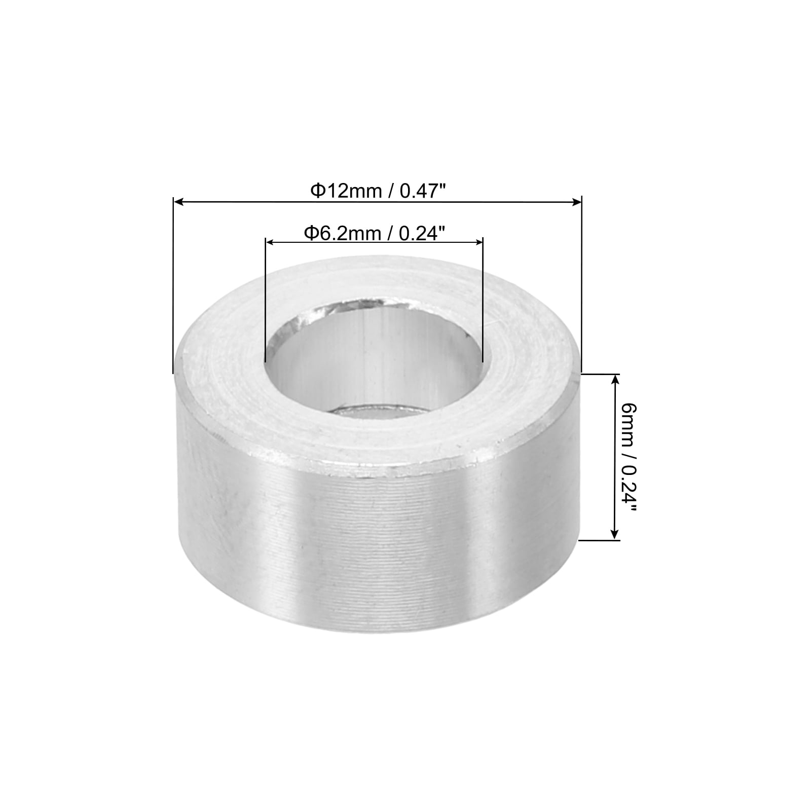 M6 Aluminum Spacers, 24 Pcs Metal Spacers Aluminum 6.2mm ID x 12mm OD x 6mm L Aluminum Spacer Screw Standoff Round for 1/4 or M6 Screw Bolts