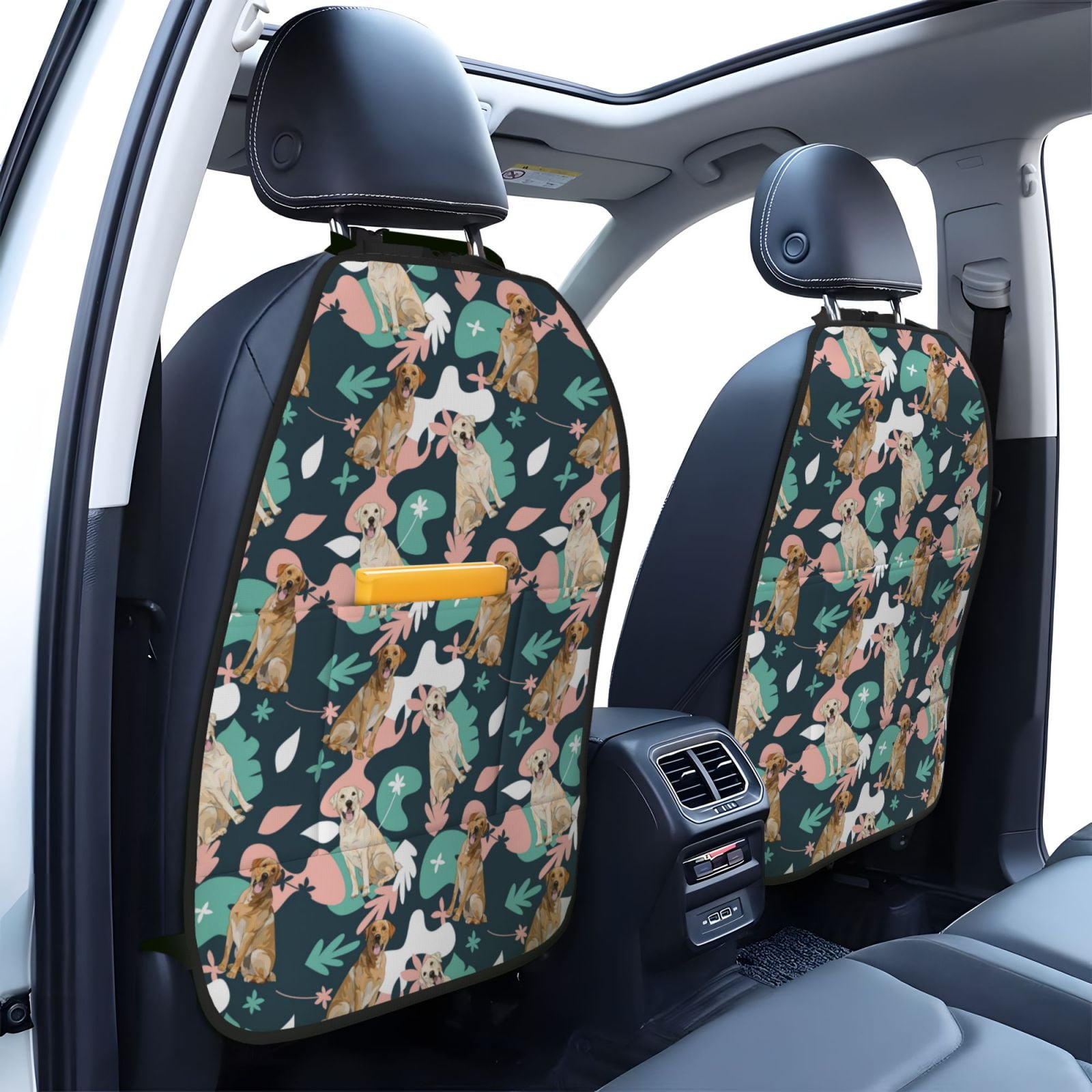 Xecao Labrador Retriever Dog Pattern Car Seat Back Protector 2 Pack Large Capacity Pocket, Kick Mats Back Seat Protector
