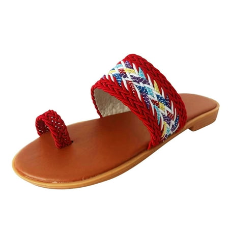 

Youmylove Women Slippers Ladies Fashion Colorful Woven Set Toe Round Toe Flat Casual Sandals Zapatos De Mujer