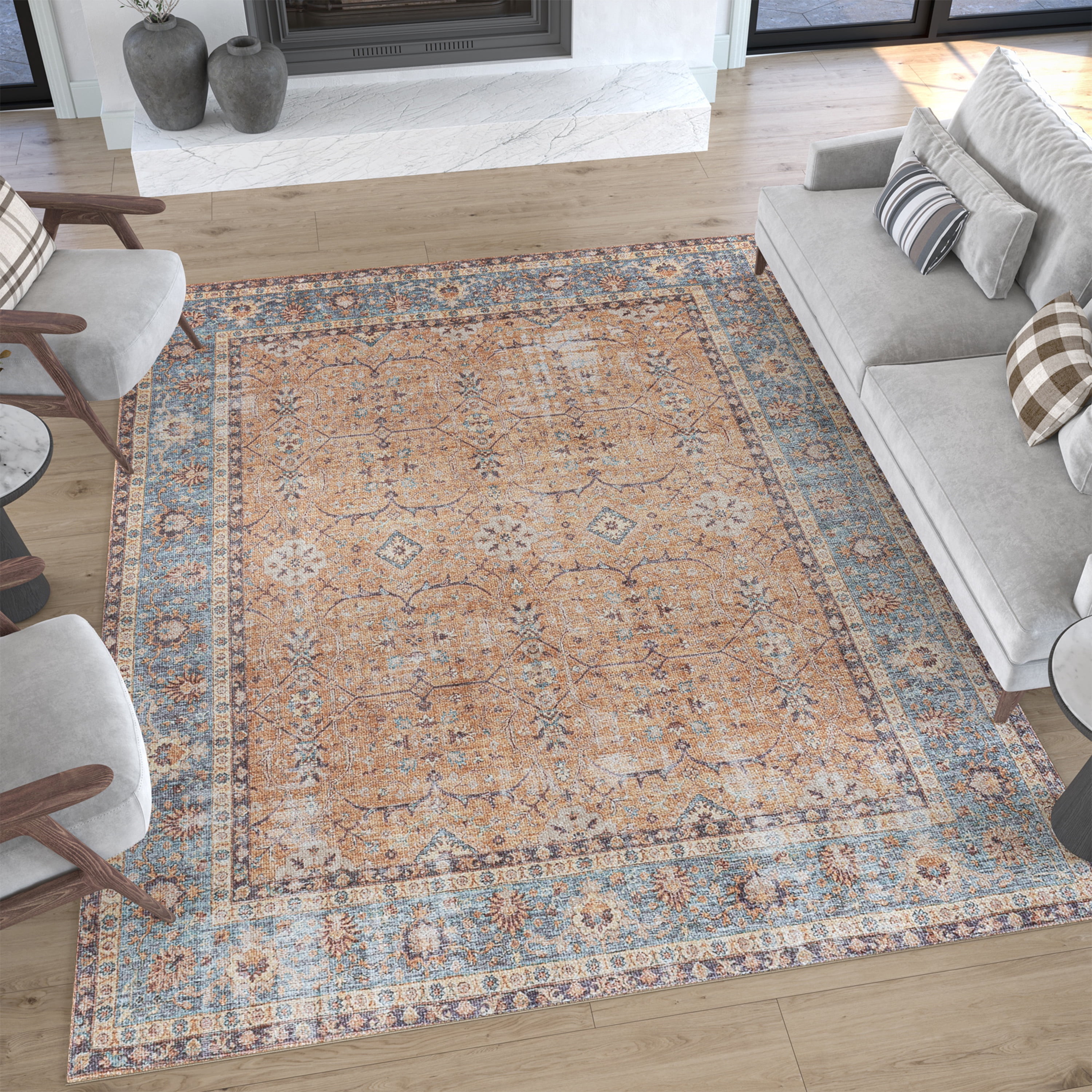 Traditional 8x10 Area Rug (7'11'' x 10'3'') Oriental Rust, Beige Living Room Easy to Clean Machine Washable