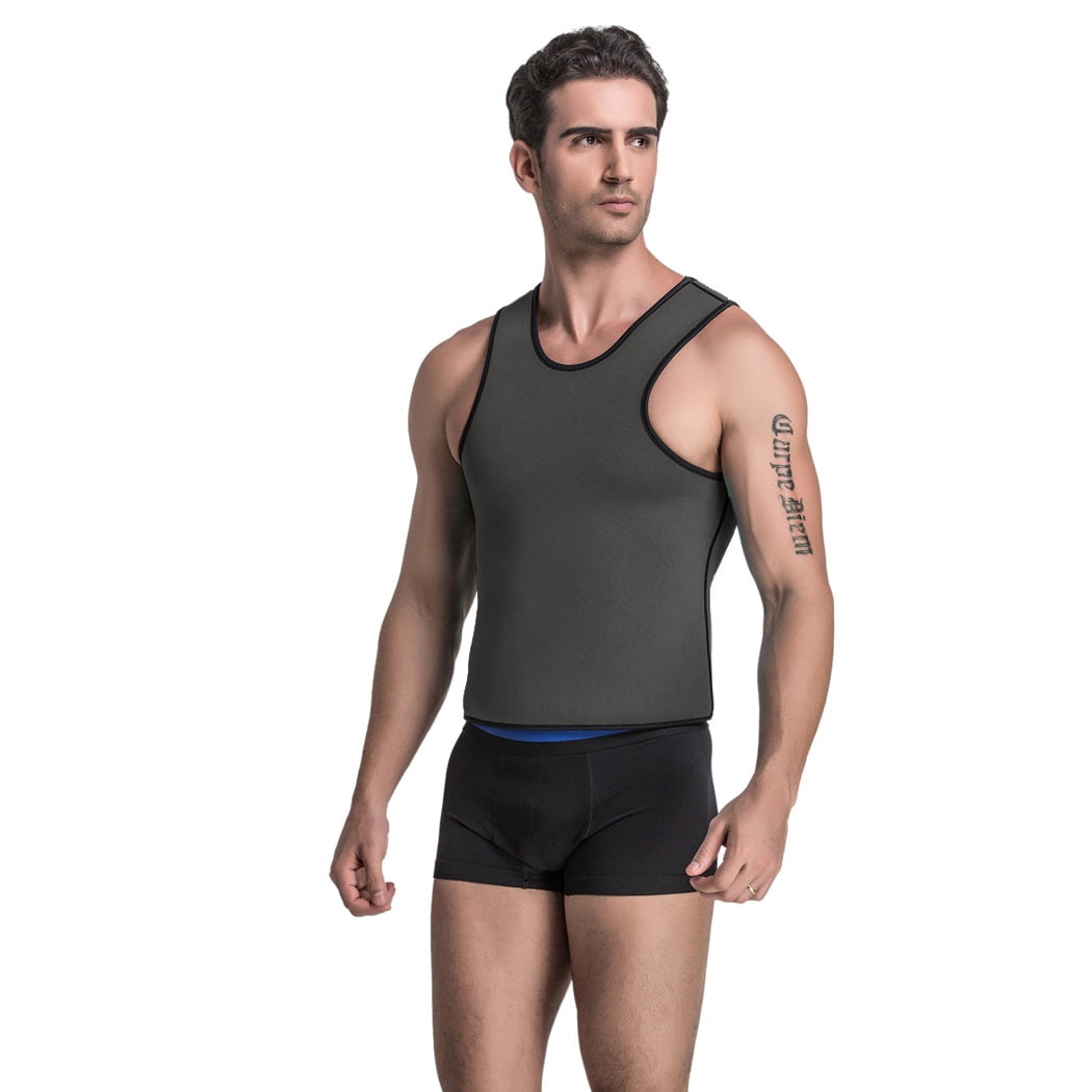 Mens Sweat Neoprene Slimming Waist Trainer Sport Tank Top Shirt