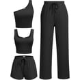 thumbnail image 2 of Ekouaer Womens 4 Piece Lounge Sets Ribbed Knit Crop Tank Top and Shorts Pants Casual Outfits, 2 of 5
