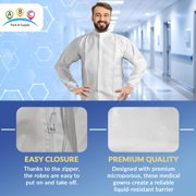 White Disposable Lab Coats, Microporous Zipper Front, 10 Count, Medium