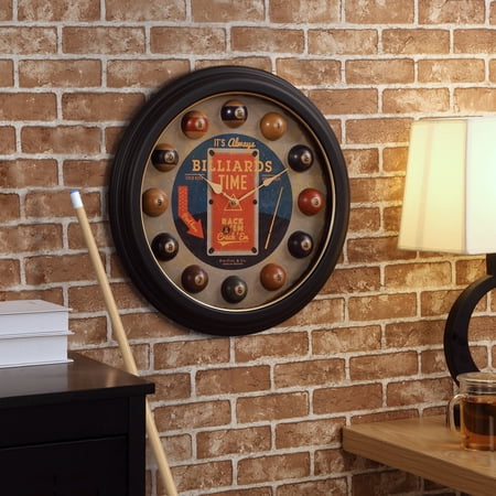 FirsTime & Co. Multicolor Billiards Time Wall Clock, Traditional, Analog, 18 x 2.125 x 18 in