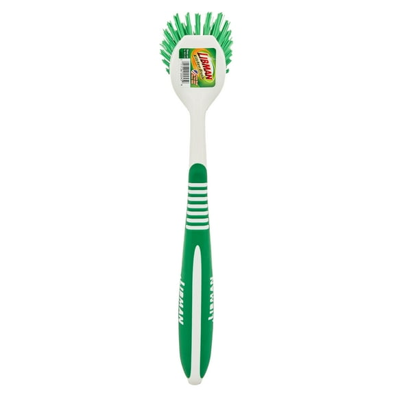 Libman Angled Kitchen Scrub Brush with Green and White Handle, 2 Inch Width