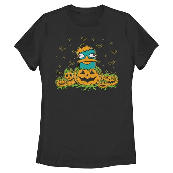 Womens Phineas and Ferb Perry the Platypus Pumpkin Green Goo T Shirt