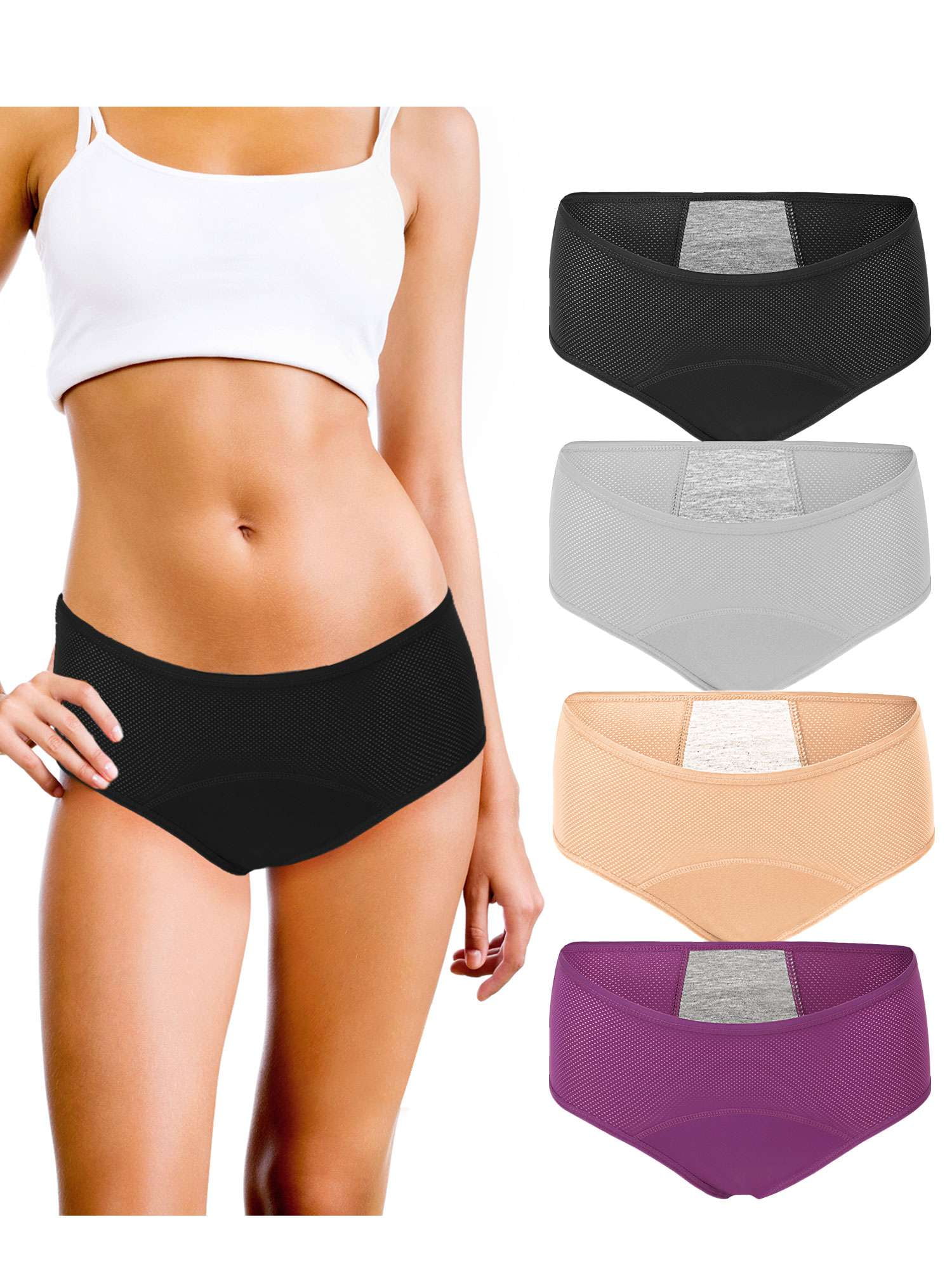 Zacro 4 Pack Period Underwear for Women High Waist Leak-Proof Period Panties  Ladies Menstrual Protective Briefs Underwear for Women,Teen (L, 4 Color) 