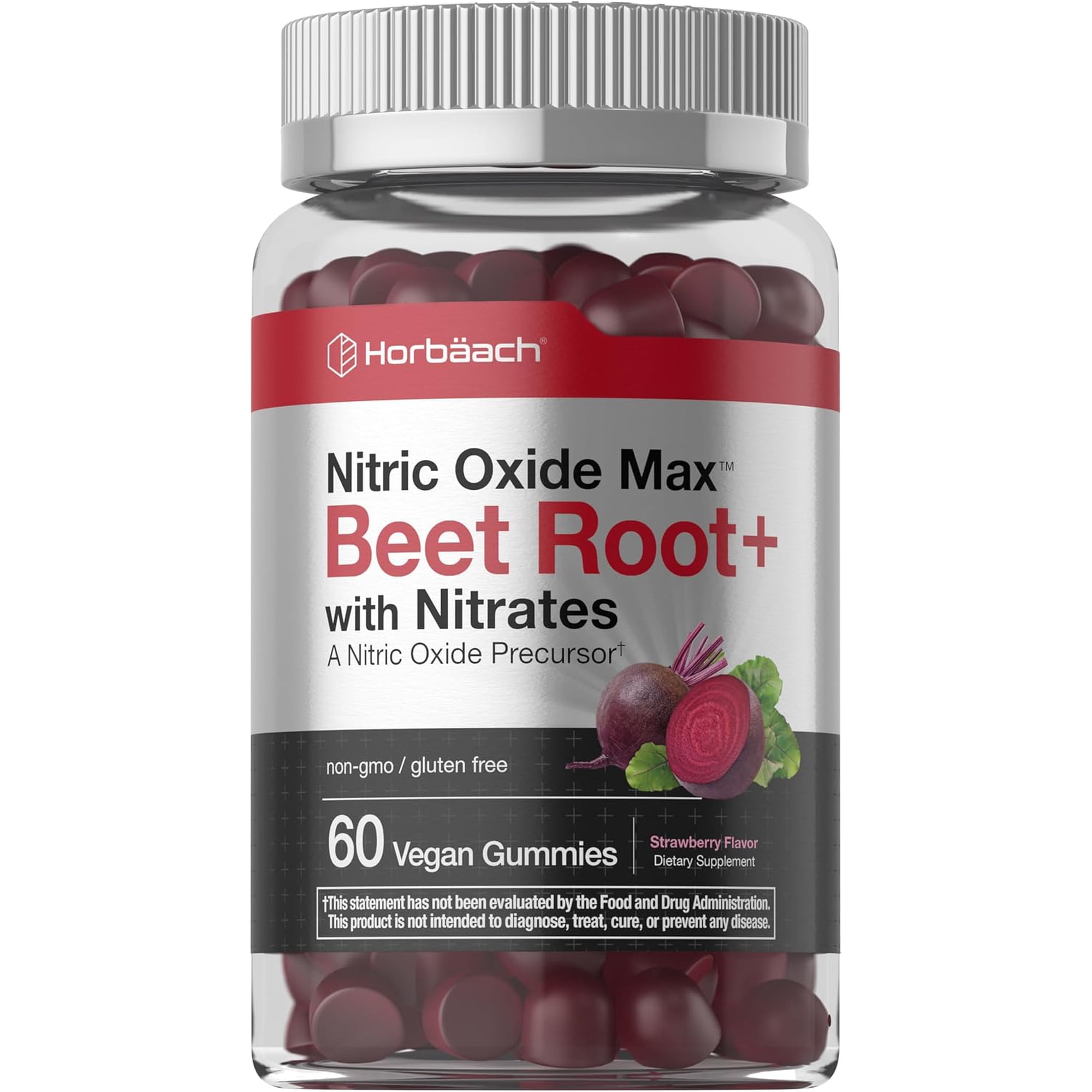 Nitric Oxide Beet Root Gummies | 60 Count | with Nitrates | Strawberry Flavor | by Horbaach