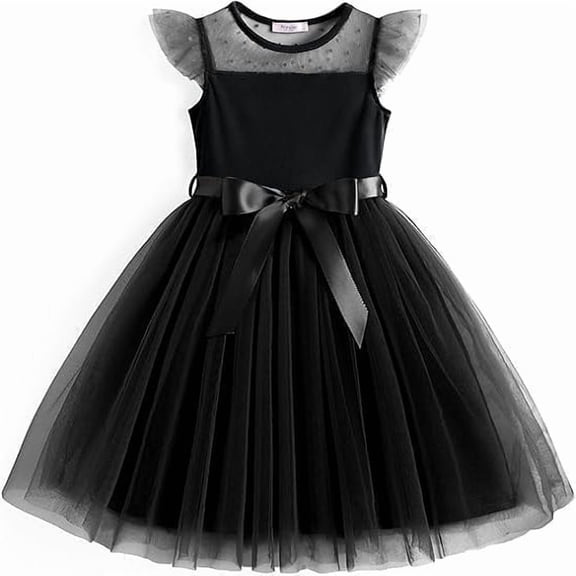 Arshiner Girls Toddler Dress Summer Ruffle Sleeve Mesh A Line Formal Party Tulle Dresses with Pockets