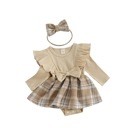 

Co.MMehjri Newborn Baby Girl 2Pcs Fall Outfits 3 6 12 18 Months Infant Cotton Clothes Spring Ruffle Long Sleeve Plaid Print Skirt Romper with Headband Set