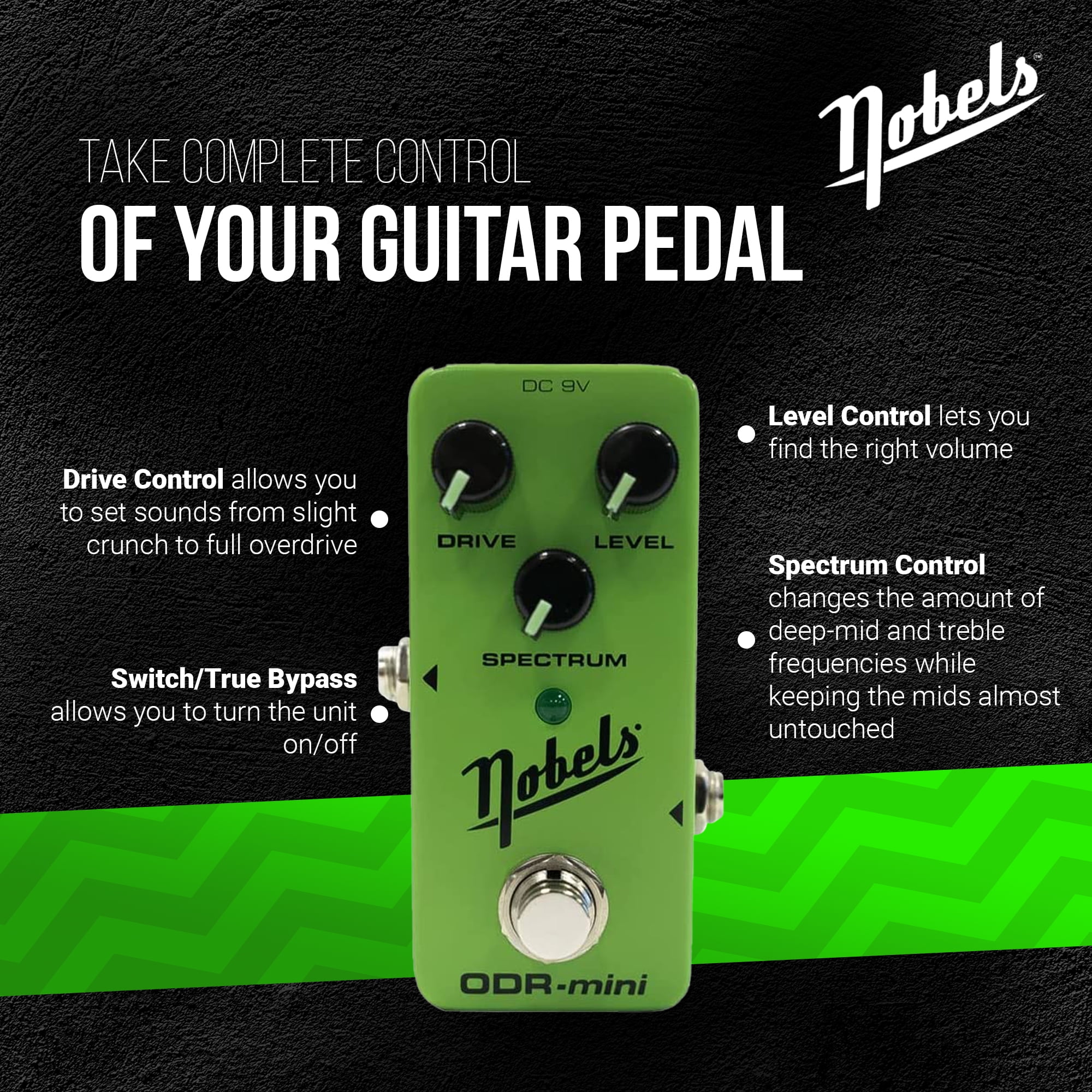 Nobels ODR-Mini True Bypass Overdrive Pedal & Spectrum Control for Guitars