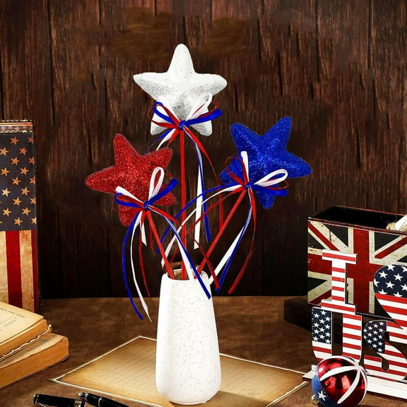 4th of July Decorations, Independence Day Pentagram Decoration Red White And Blue Five Star Bow Star Stick Inserts Independence Day Party Decoration