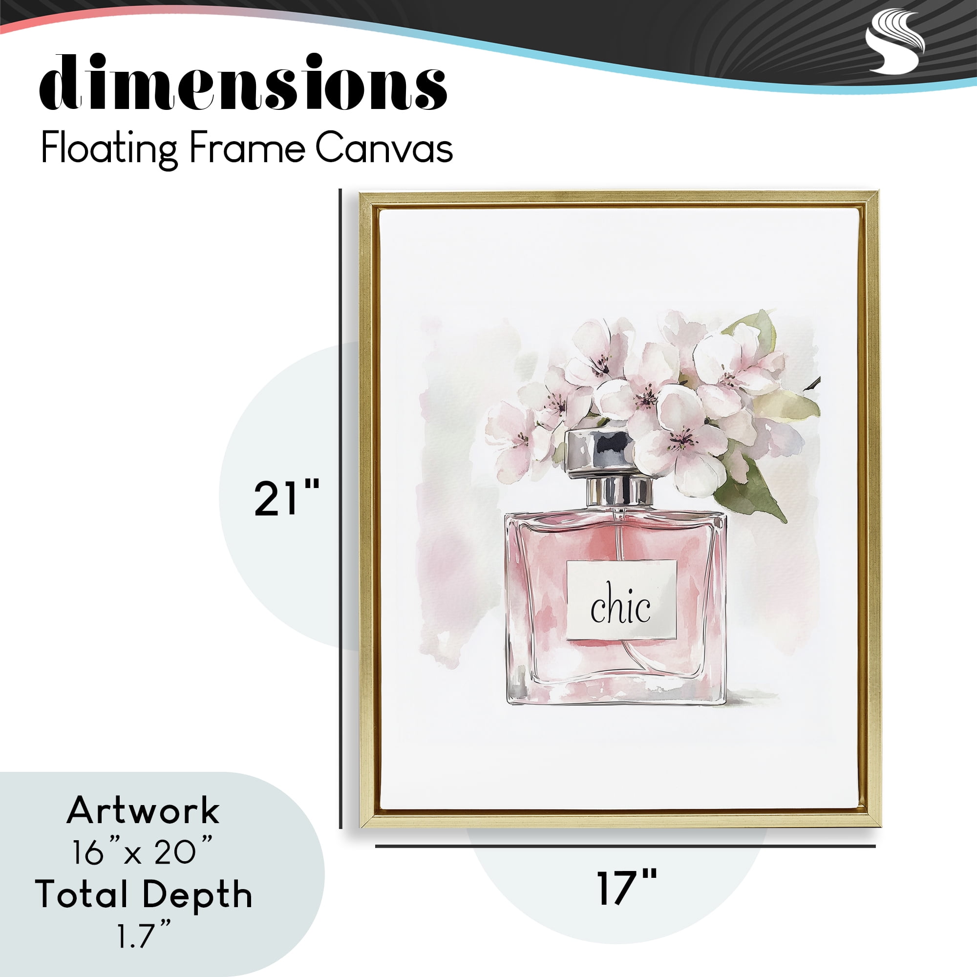 Cherry Blossom Chic Perfume Gold Framed Floater Canvas Wall Art, design by Christine Simpson Art