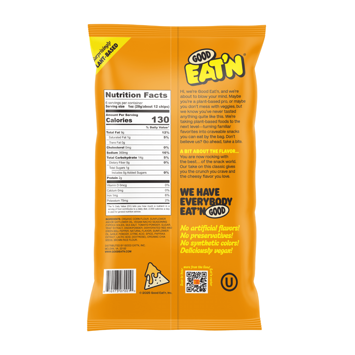 (9 pack) Good Eat'n Nacho Cheeze Tortilla Chips, Non-GMO Corn Snack, Gluten-Free, Vegan, 6oz
