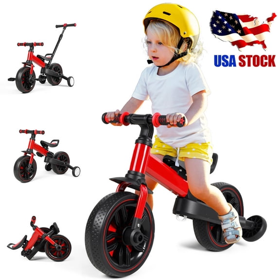 6 in 1 Toddler Bike, Kids Tricycle for 2-5 Years Old, Toddler Tricycle for Boy Girl, Baby Balance Bike with Parent Steering Push Handle, Training Wheels, Pedals, Brakes, Kickstand
