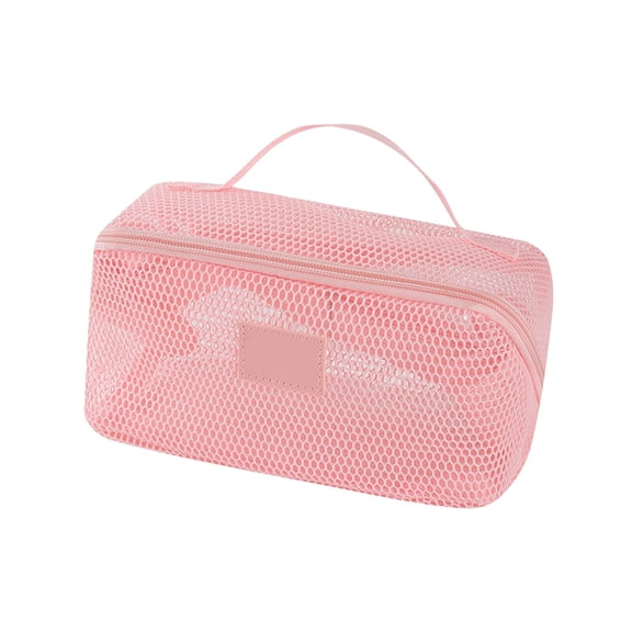 Bomd Mesh Travel Makeup Bag, Large Capacity Cosmetic Bag for Women, Double Layer Toiletry Organizer with Small Pocket, Clear Pouch for Skincare, Brushes, Toiletries & Travel (Pink)