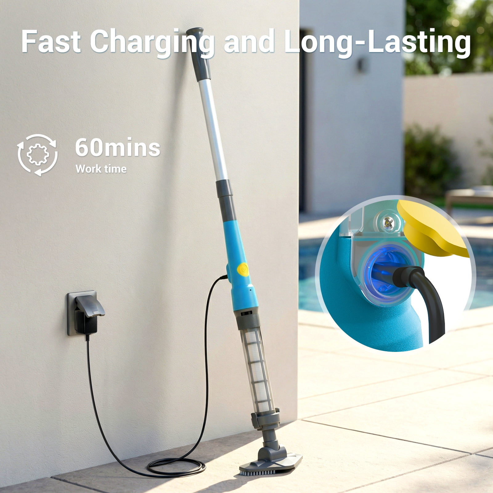 Efurden Cordless Pool Vacuum, Handheld Pool Vacuum for Small Above Ground Pools, Hot Tubs and Spas, 60 Minutes Runntime (Blue)