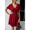 thumbnail image 6 of gakvbuo summer dresses for women 2024 vacation trendy Fashion Sexy Women V-Neck Summer Solid Casual Short Sleeve Mini Dress, 6 of 8