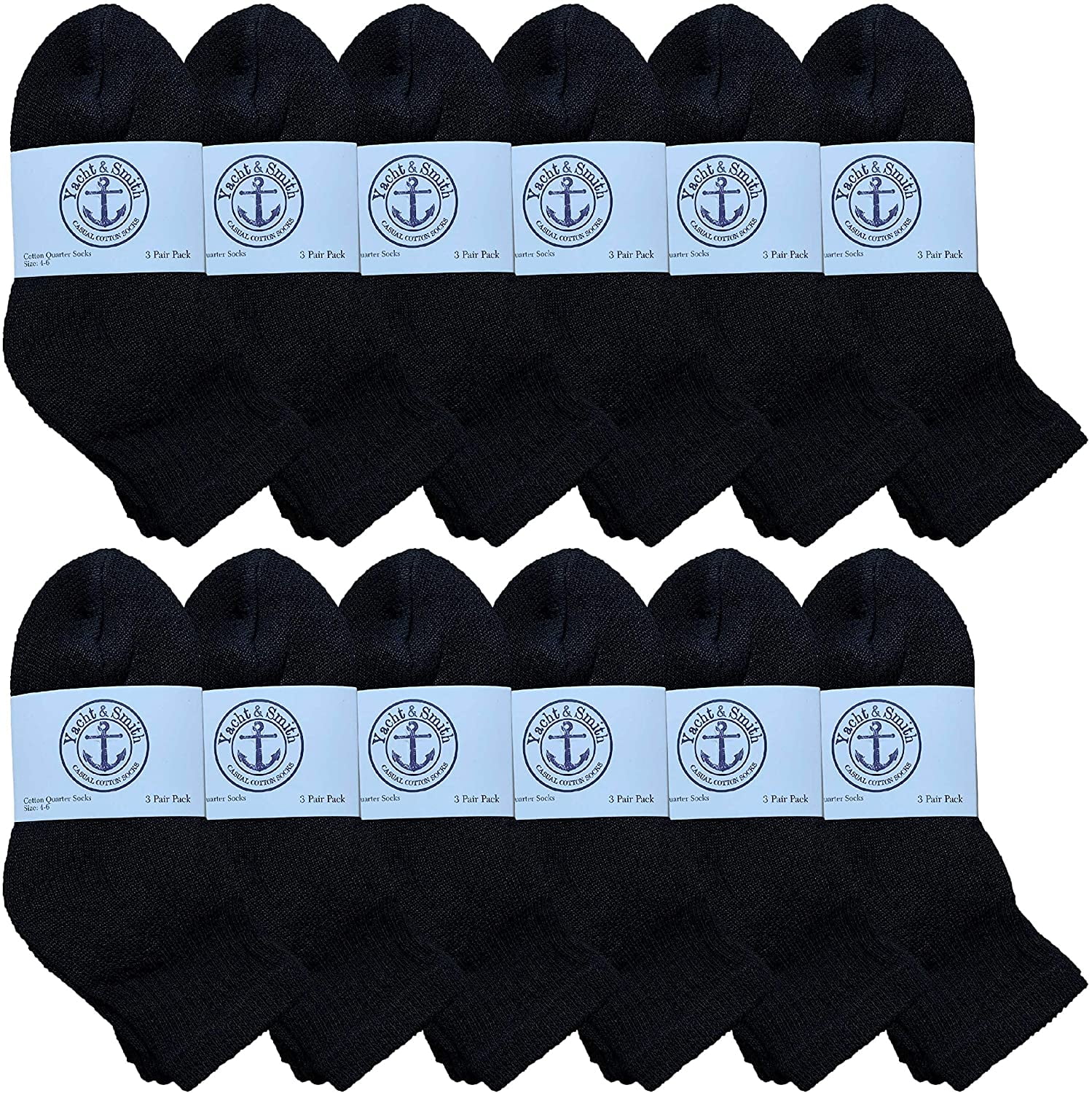 Yacht & Smith 12 Pair Of Kids Black Quarter Ankle Athletic Socks for Kids, Sock Size 4-6